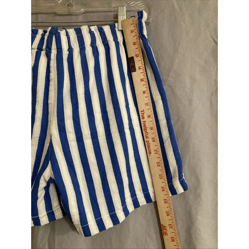 J Crew Womens XS Blue‎ White Striped Linen Blend Paperbag Tie Waist Shorts Beach